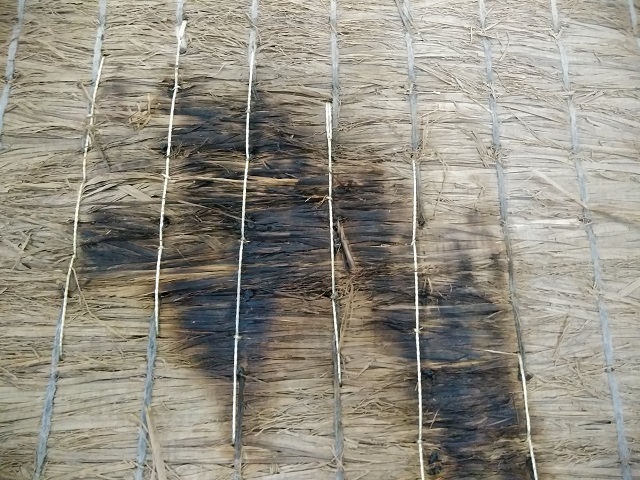 燃えた畳床の床糸を補修